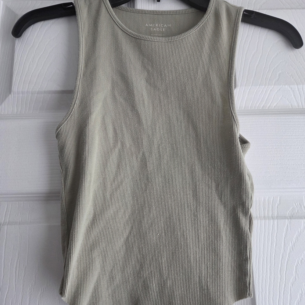 American Eagle Ribbed Tank Top Women XS Tan Olive Green Fitted Basic
